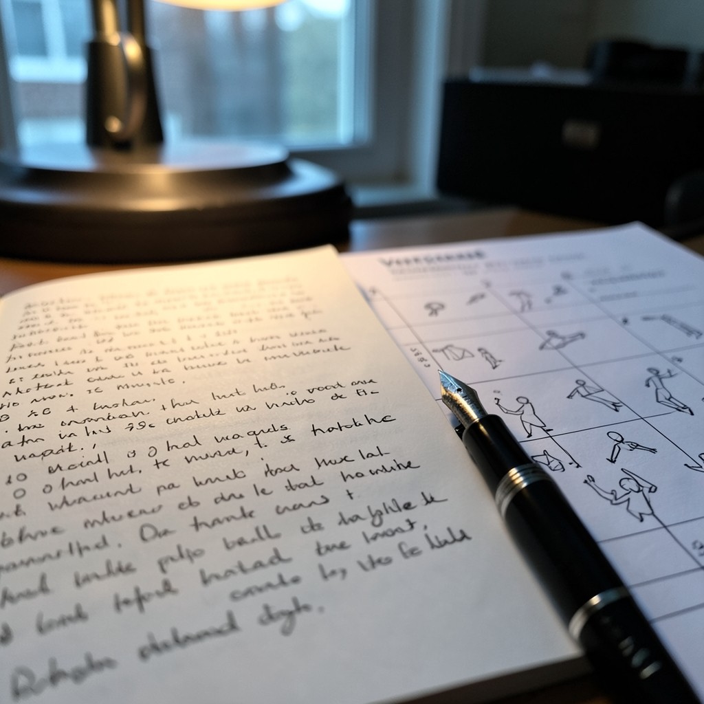 Handwritten commentary draft beside a printed variance summary